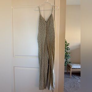 Abercrombie Floral Spaghetti-Strap Jumpsuit in Olive Green